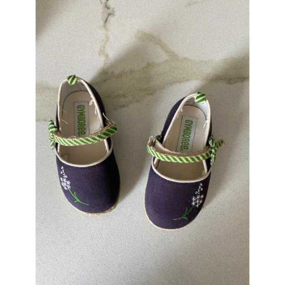 GYMBOREE Baby Girl size 4 Shoe Navy Blue Green floral Toddler Summer Slip On A52 - Picture 1 of 5